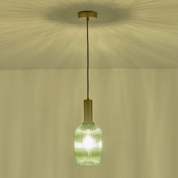 Ljuskrona med textilsladd 1xE27/15W/230V grön 13 cm