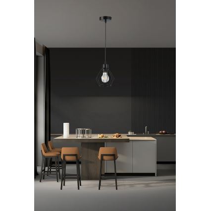 Ljuskrona med textilsladd 1xE27/35W/230V diameter 18 cm svart