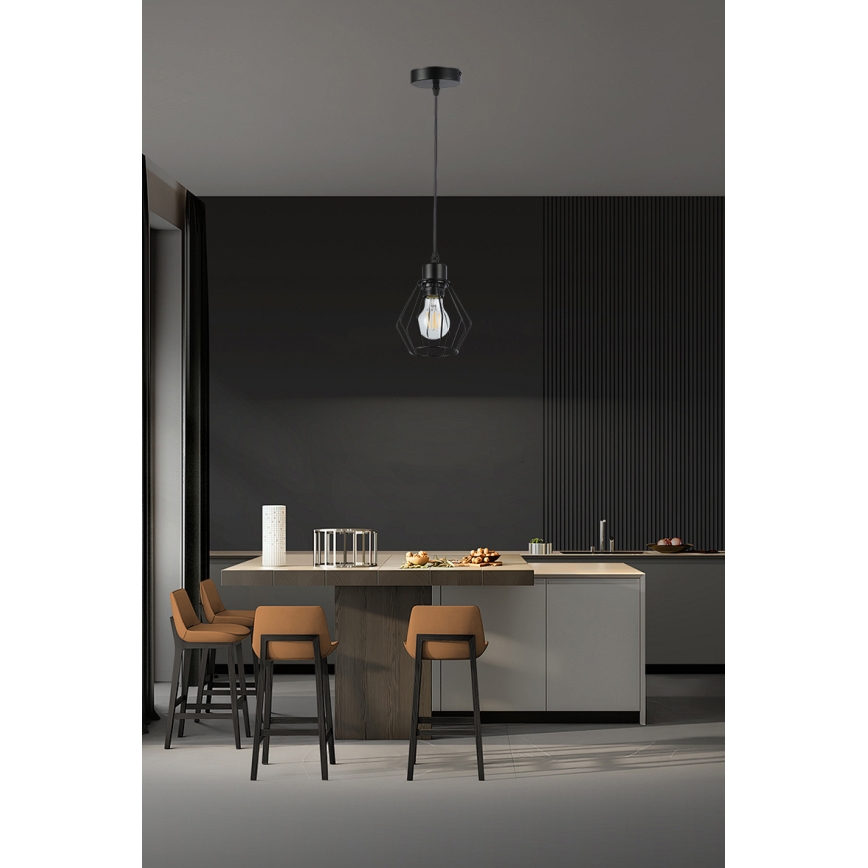 Ljuskrona med textilsladd 1xE27/35W/230V diameter 18 cm svart