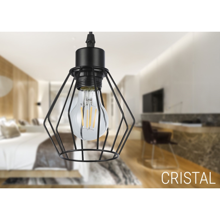 Ljuskrona med textilsladd 1xE27/35W/230V diameter 18 cm svart