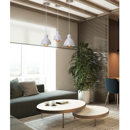 Ljuskrona med textilsladd 1xE27/40W/230V bok/vit