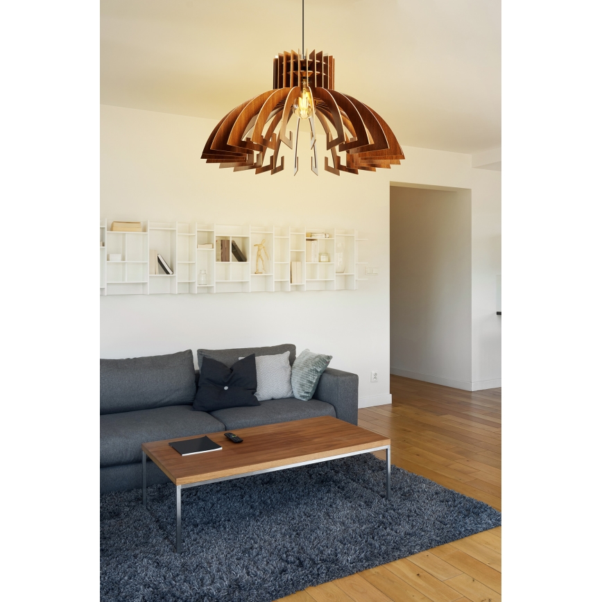 Ljuskrona med textilsladd 1xE27/60W/230V brun diameter 39 cm