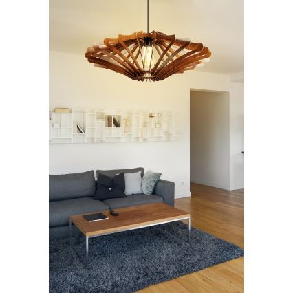 Ljuskrona med textilsladd 1xE27/60W/230V brun diameter 59 cm