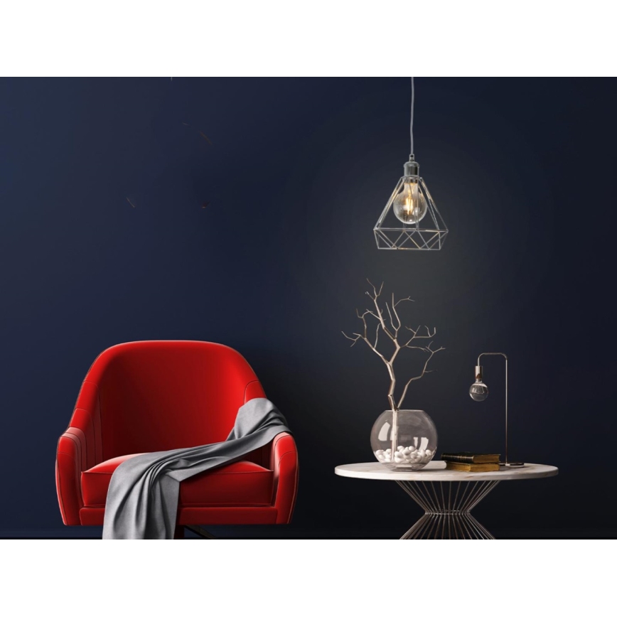 Ljuskrona med textilsladd 1xE27/60W/230V diameter 22 cm skinande krom