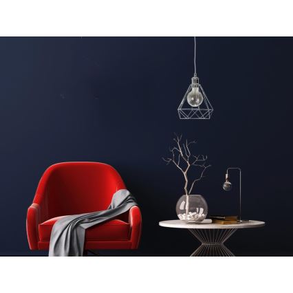 Ljuskrona med textilsladd 1xE27/60W/230V diameter 22 cm skinande krom