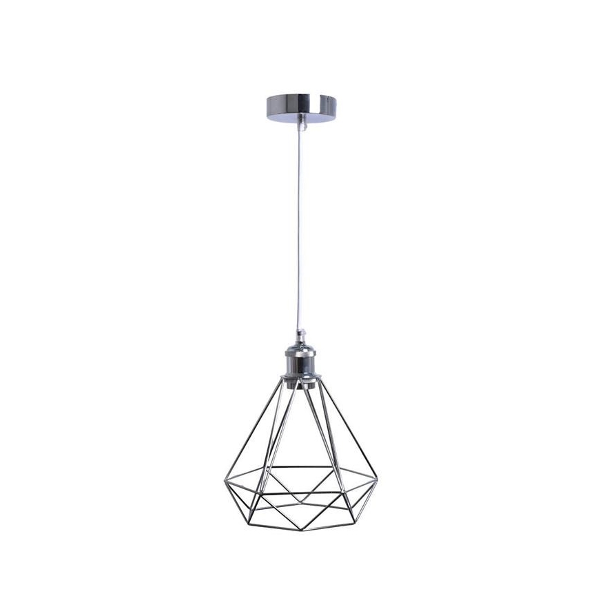 Ljuskrona med textilsladd 1xE27/60W/230V diameter 22 cm skinande krom