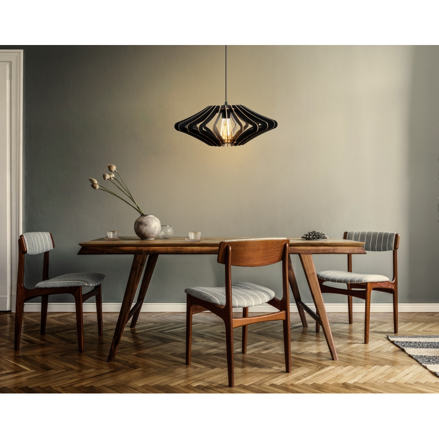 Ljuskrona med textilsladd 1xE27/60W/230V svart diameter 47 cm