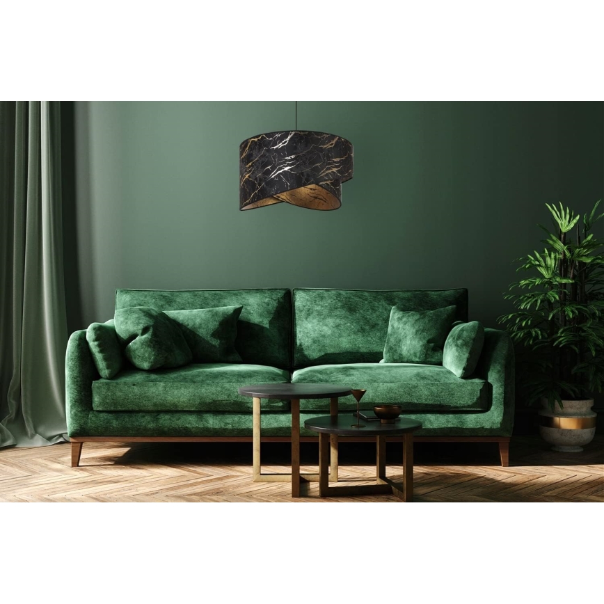 Ljuskrona med textilsladd 1xE27/60W/230V svart/guld