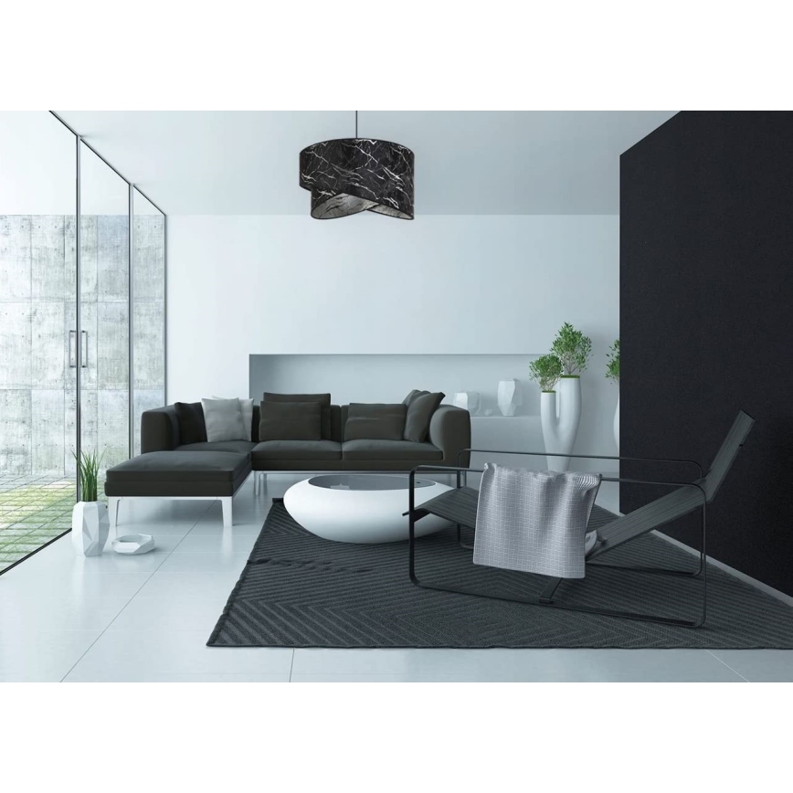 Ljuskrona med textilsladd 1xE27/60W/230V svart/silver