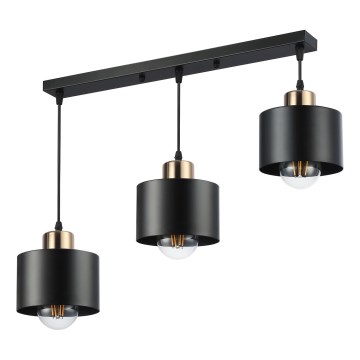 Ljuskrona med textilsladd 3xE27/35W/230V svart/guld