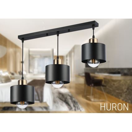 Ljuskrona med textilsladd 3xE27/35W/230V svart/guld