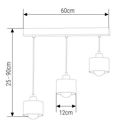 Ljuskrona med textilsladd 3xE27/35W/230V svart/guld