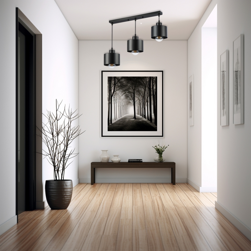 Ljuskrona med textilsladd 3xE27/35W/230V svart