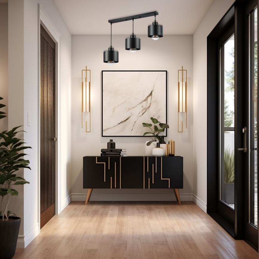 Ljuskrona med textilsladd 3xE27/35W/230V svart