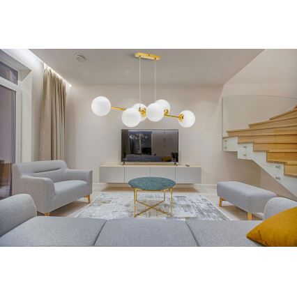 Ljuskrona med textilsladd 6xE27/35W/230V guld