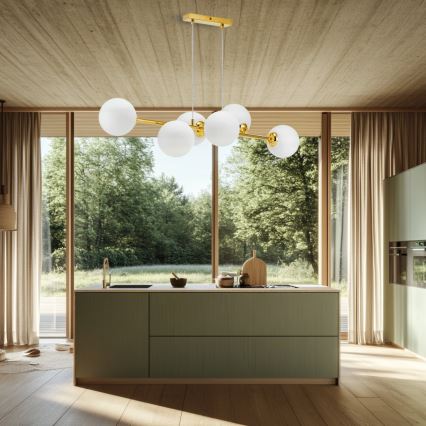 Ljuskrona med textilsladd 6xE27/35W/230V guld