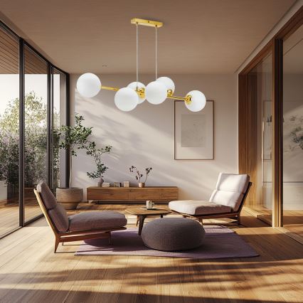 Ljuskrona med textilsladd 6xE27/35W/230V guld