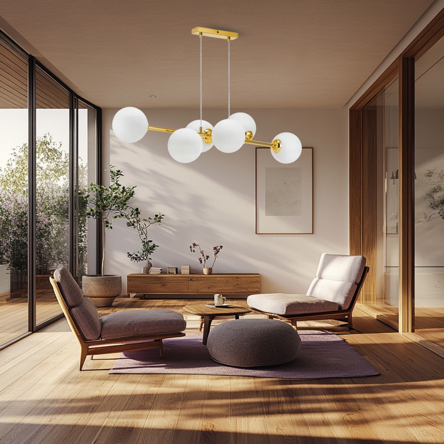 Ljuskrona med textilsladd 6xE27/35W/230V guld