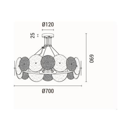 Ljuskrona med textilsladd 8xE14/40W/230V