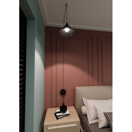 Ljuskrona med textilsladd ABRAMO 1xE27/15W/230V svart