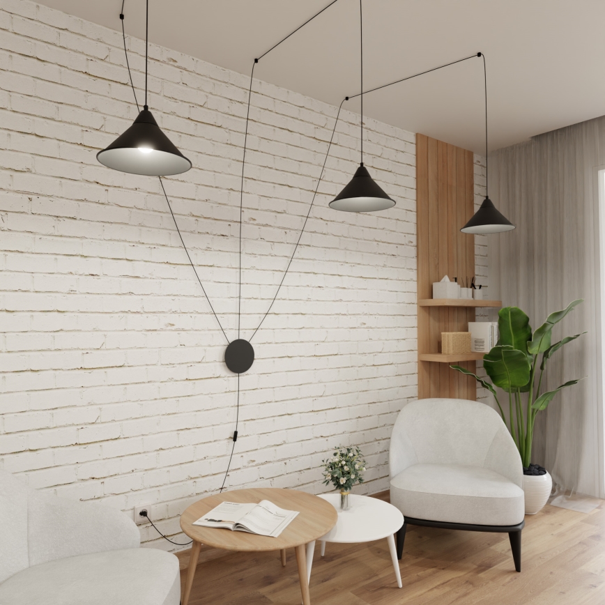 Ljuskrona med textilsladd ABRAMO 3xE27/15W/230V svart