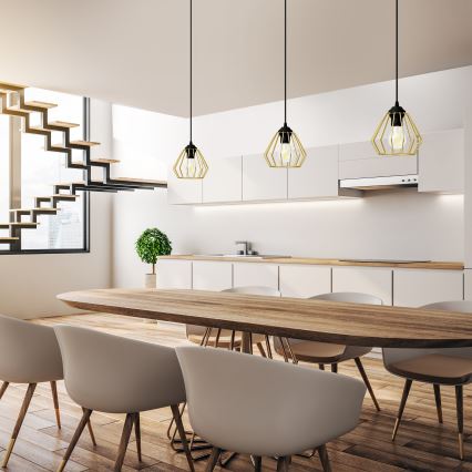 Ljuskrona med textilsladd AGAT 1xE27/15W/230V guld/svart