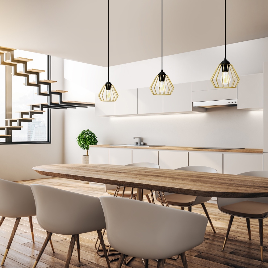 Ljuskrona med textilsladd AGAT 1xE27/15W/230V guld/svart