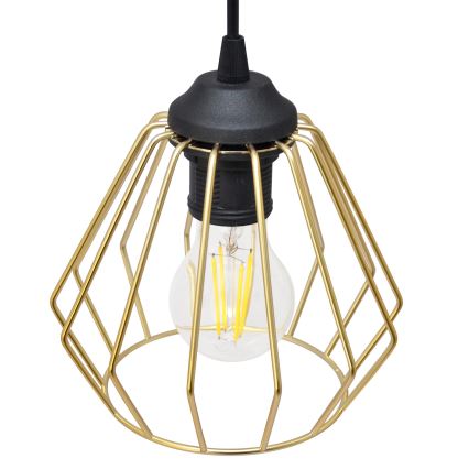 Ljuskrona med textilsladd AGAT 1xE27/15W/230V guld/svart