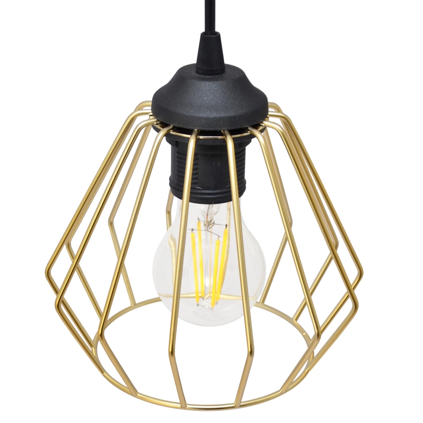 Ljuskrona med textilsladd AGAT 1xE27/15W/230V guld/svart