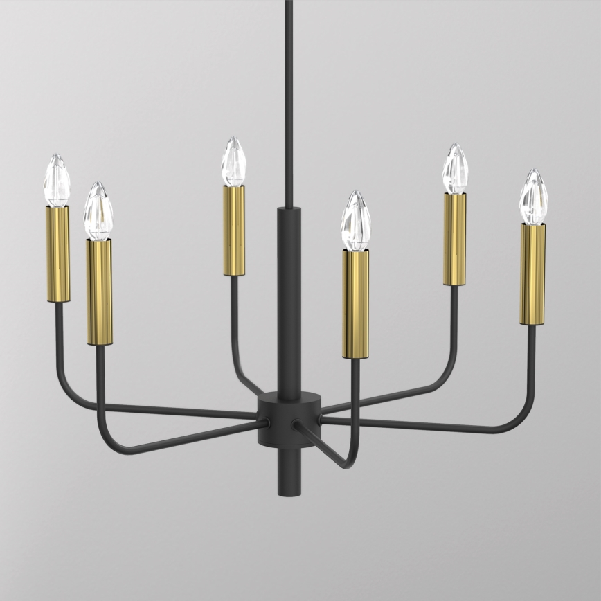 Ljuskrona med textilsladd AKASYA 6xE14/15W/230V svart/guld