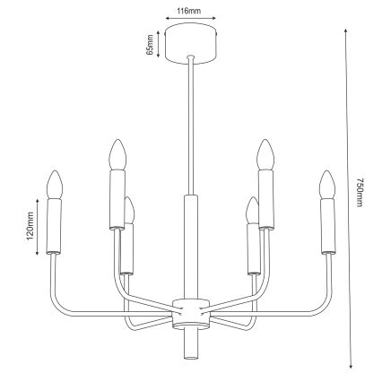Ljuskrona med textilsladd AKASYA 6xE14/15W/230V svart/guld