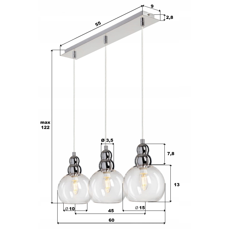 Ljuskrona med textilsladd AKSO 3xE14/40W/230V matt krom