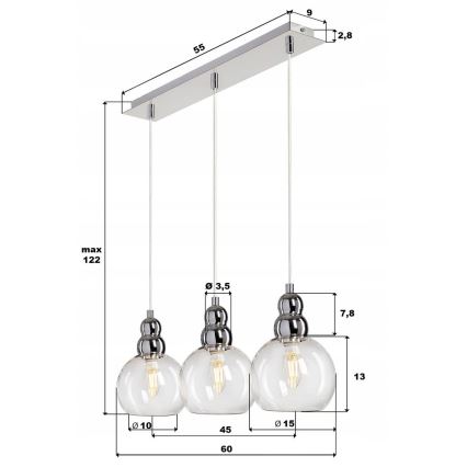 Ljuskrona med textilsladd AKSO 3xE14/40W/230V silver