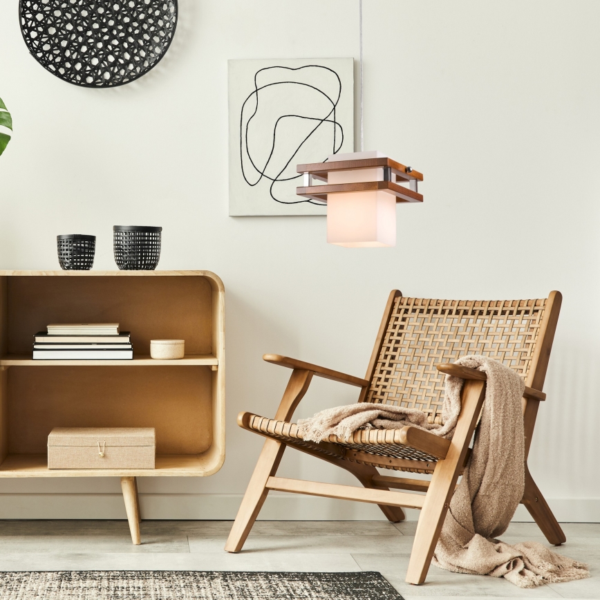 Ljuskrona med textilsladd ALAN 1xE27/60W/230V bok