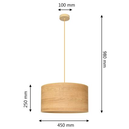 Ljuskrona med textilsladd ALBA 1xE27/15W/230V diameter 45 cm brun