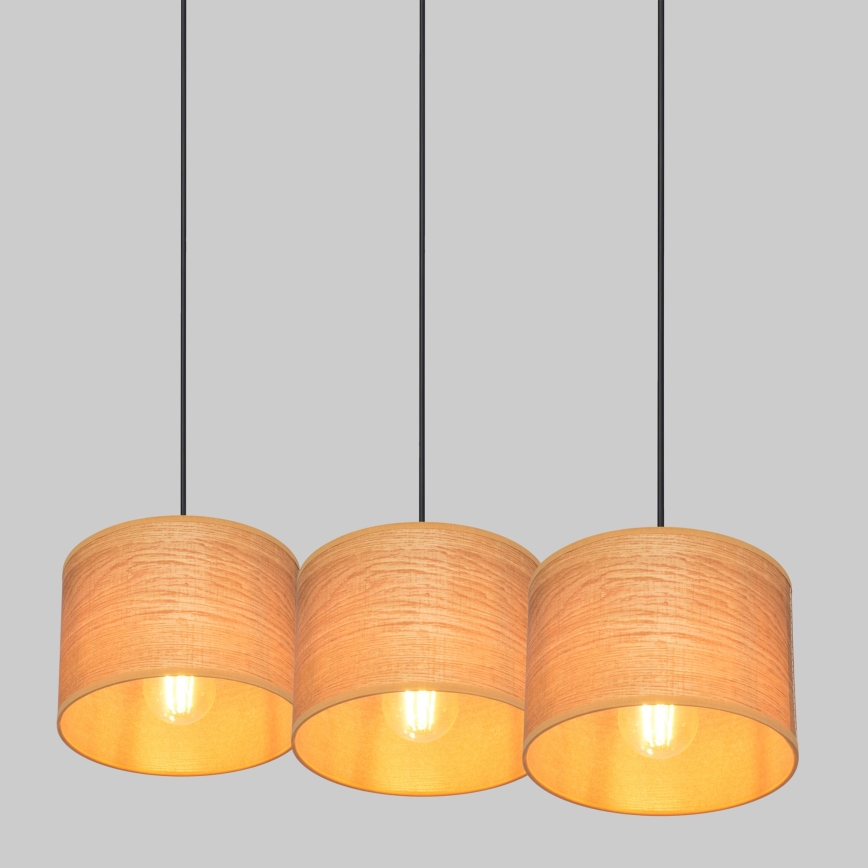 Ljuskrona med textilsladd ALBA 3xE27/15W/230V brun/svart