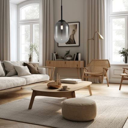 Ljuskrona med textilsladd ALIAS 1xG9/8W/230V diameter 12 cm svart/grå