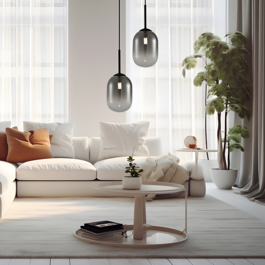 Ljuskrona med textilsladd ALIAS 1xG9/8W/230V diameter 12 cm svart/grå