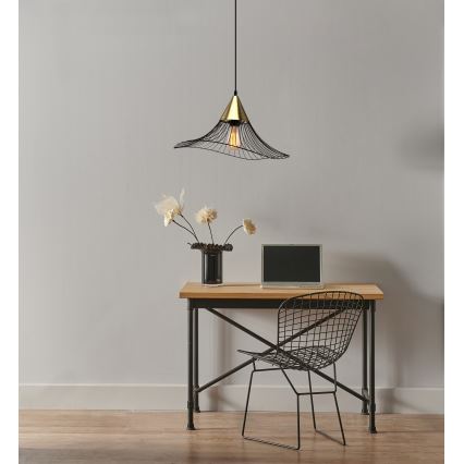 Ljuskrona med textilsladd ALURA 1xE27/60W/230V diameter 50 cm svart