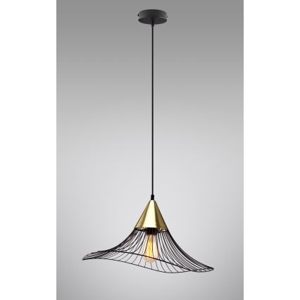 Ljuskrona med textilsladd ALURA 1xE27/60W/230V diameter 50 cm svart