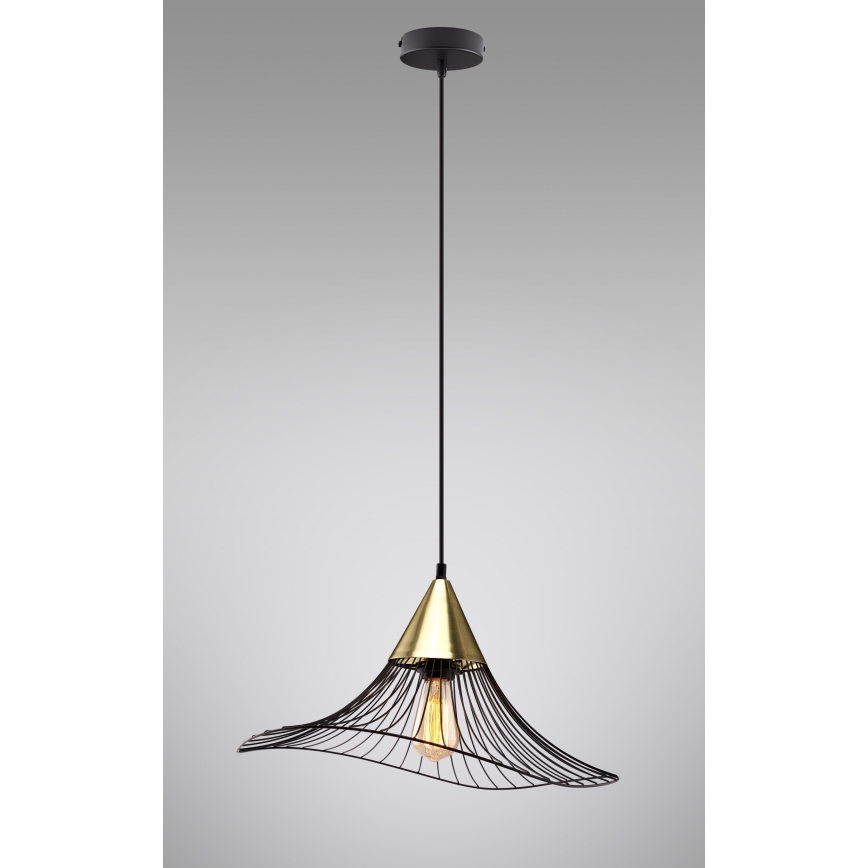 Ljuskrona med textilsladd ALURA 1xE27/60W/230V diameter 50 cm svart