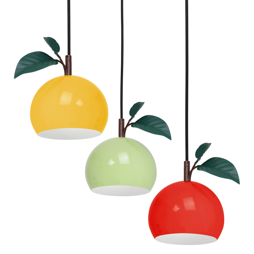 Ljuskrona med textilsladd APPLE 3xE27/15W/230V färgrik