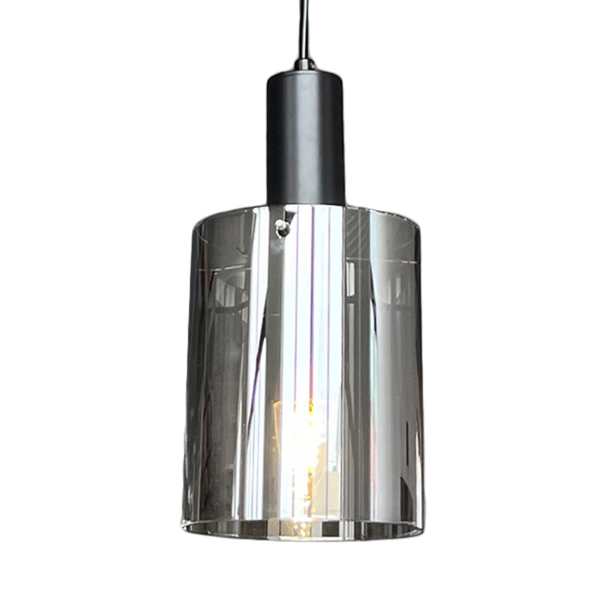 Ljuskrona med textilsladd ARCADIA 1xE27/60W/230V diameter 13 cm svart/rökig