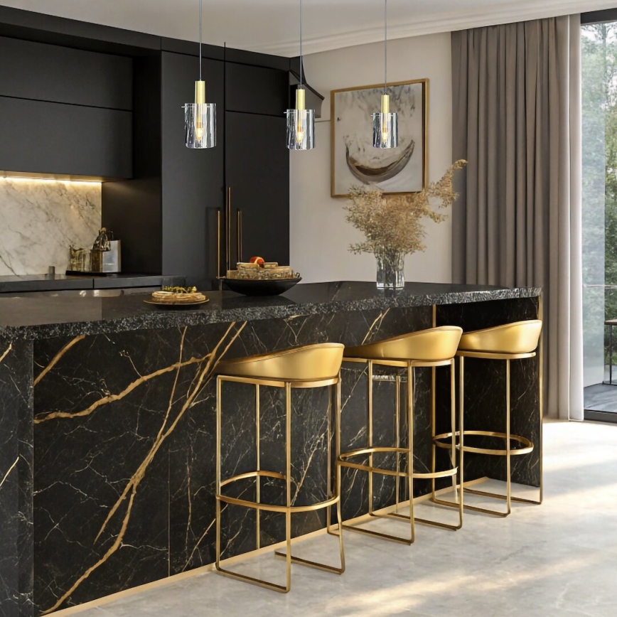 Ljuskrona med textilsladd ARCADIA 3xE27/60W/230V guld/rökig