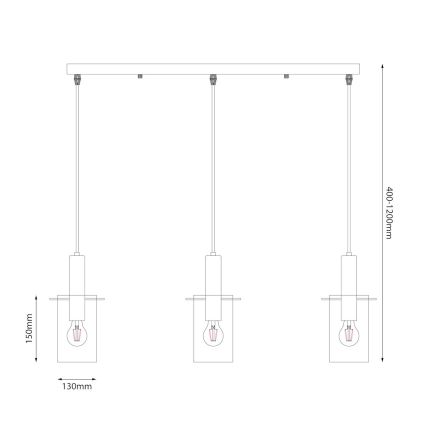 Ljuskrona med textilsladd ARCADIA 3xE27/60W/230V svart/rökig