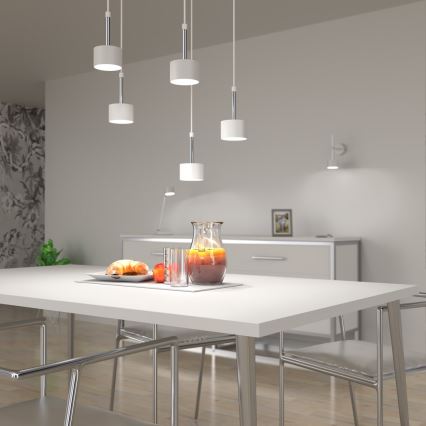 Ljuskrona med textilsladd ARENA 5xGX53/11W/230V vit/skinande krom