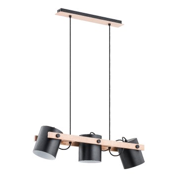 Ljuskrona med textilsladd ARI 3xE27/15W/230V svart/beige