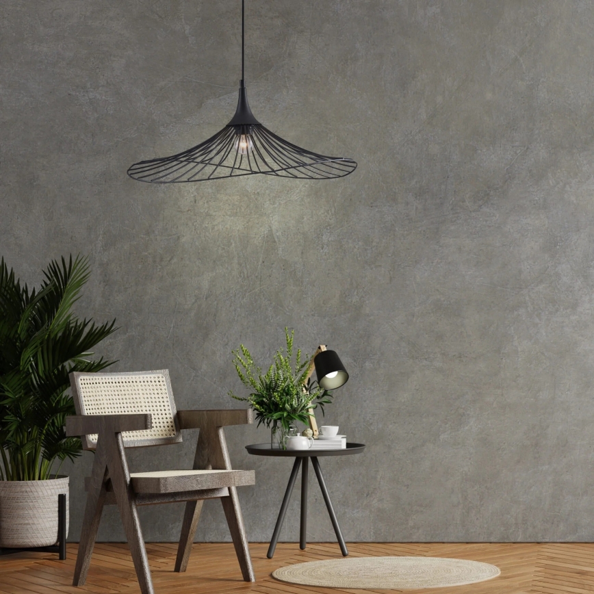 Ljuskrona med textilsladd ARIELLE 1xE27/20W/230V diameter 50 cm svart