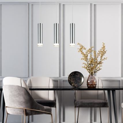 Ljuskrona med textilsladd ARMIN 3xGU10/10W/230V skinande krom