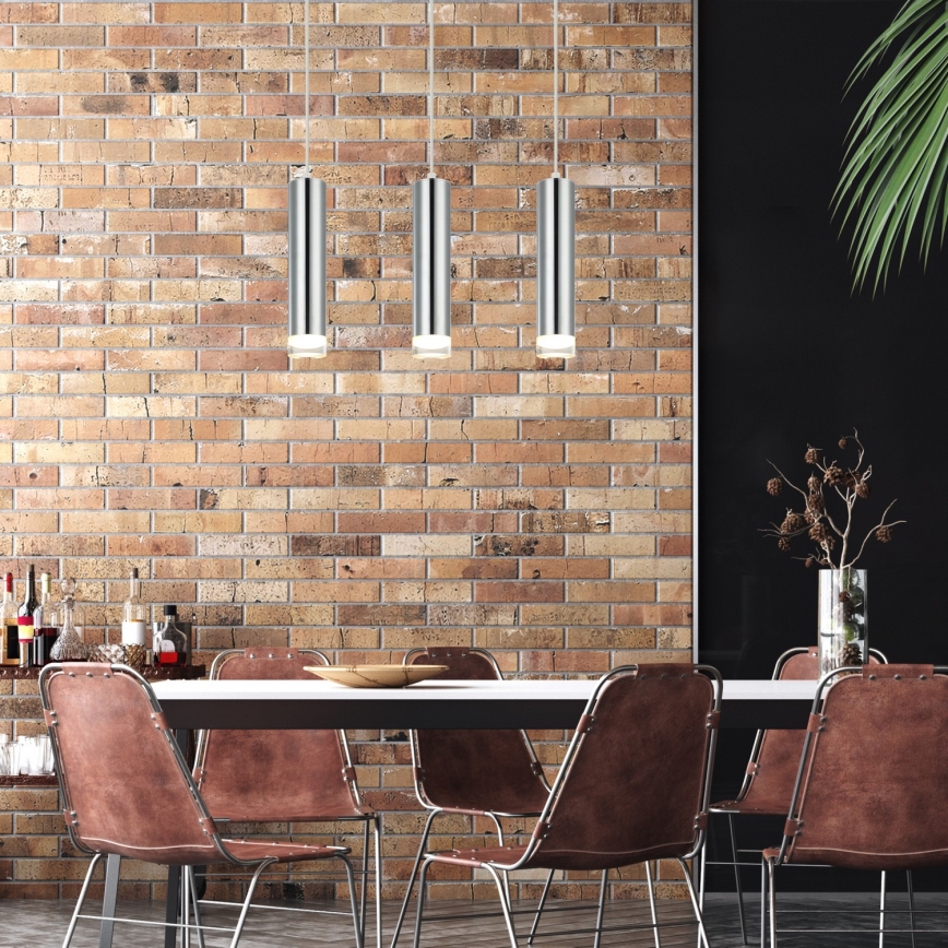 Ljuskrona med textilsladd ARMIN 3xGU10/10W/230V skinande krom